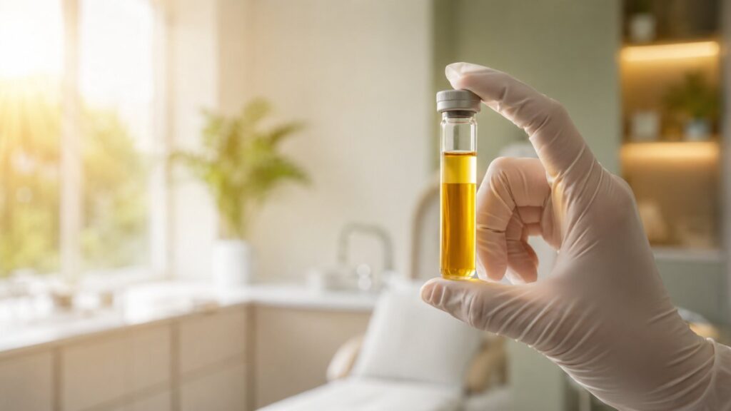 Golden platelet-rich plasma vial prepared for PRP treatment at a Gurgaon dermatology clinic