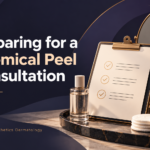 Preparing for a chemical peel consultation, illustrated with a checklist, mirror and skincare items.