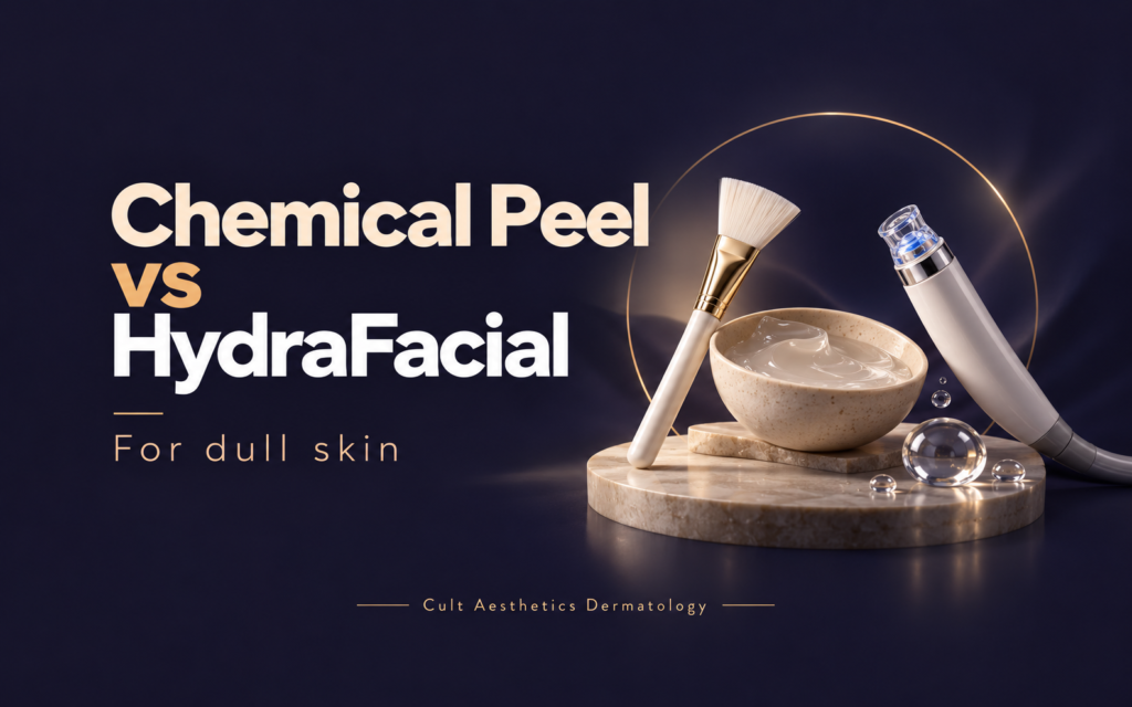 Cover graphic for the article: Chemical Peel vs HydraFacial for Dull Skin: How Dermatologists Decide