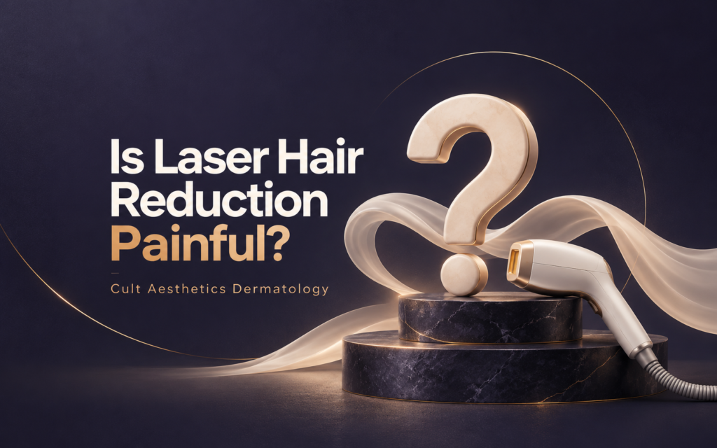 Cover graphic for the article: Is laser hair reduction painful?